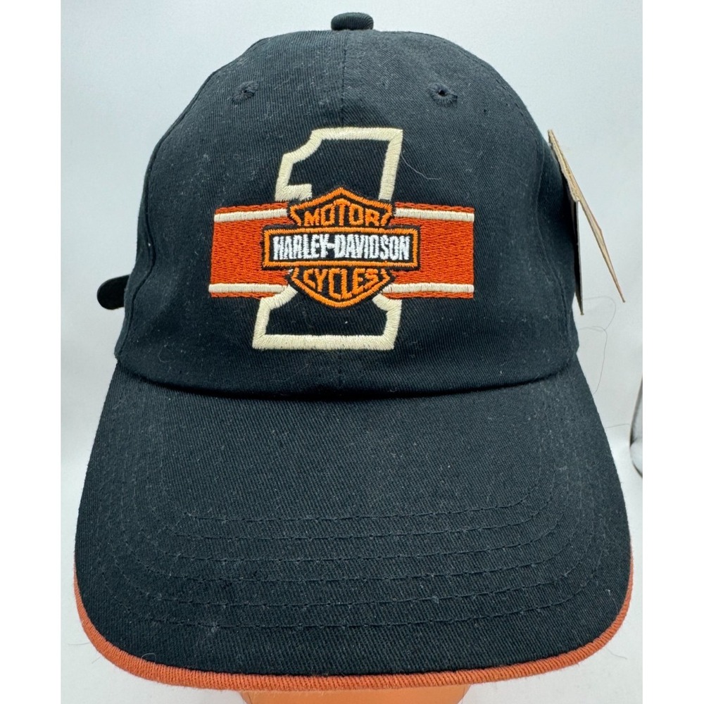 Harley-Davidson #1 Tri Color Racer Black Chino Cap Hat OSFA 97538-01VX NWT